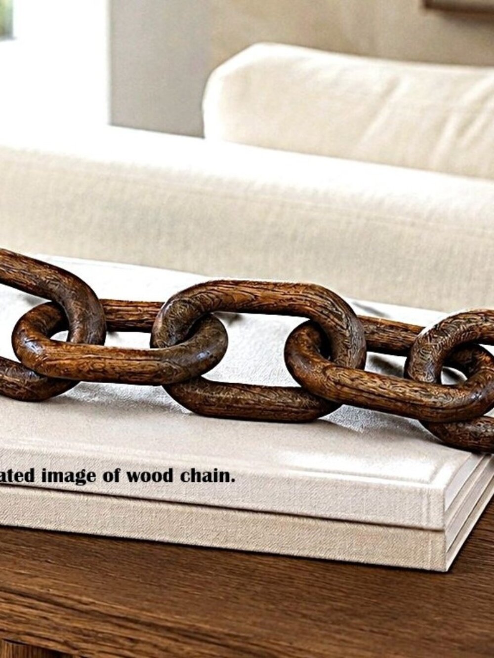 5 Link Natural Wood Chain Sculpture Rustic Home Décor 21″ Long